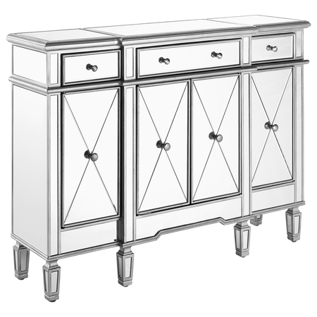 Elegant Decor 3 Drawer 4 Door Cabinet 48 .In. X 14 In. X 36 In. In Silver Clear MF6-1111SC